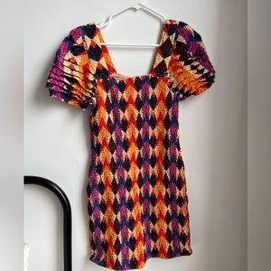 Farm Rio Medium Dress Mini Dress Puff Sleeve Smocked Colorful